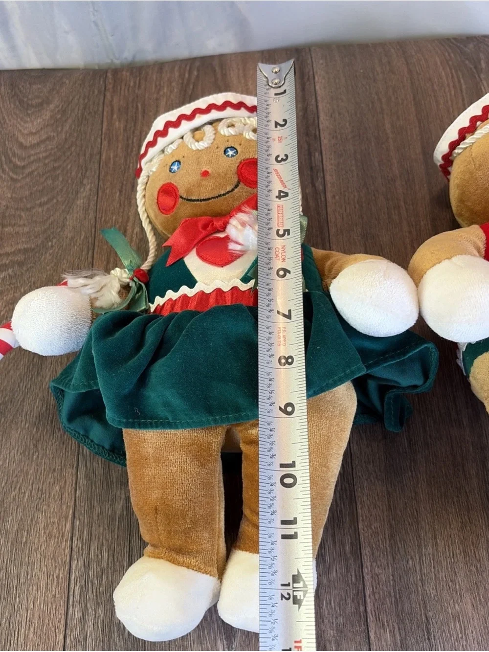 (2) Vintage 1990 Target Christmas Gingerbread Plush Stuffed Dolls Candy Cane 12